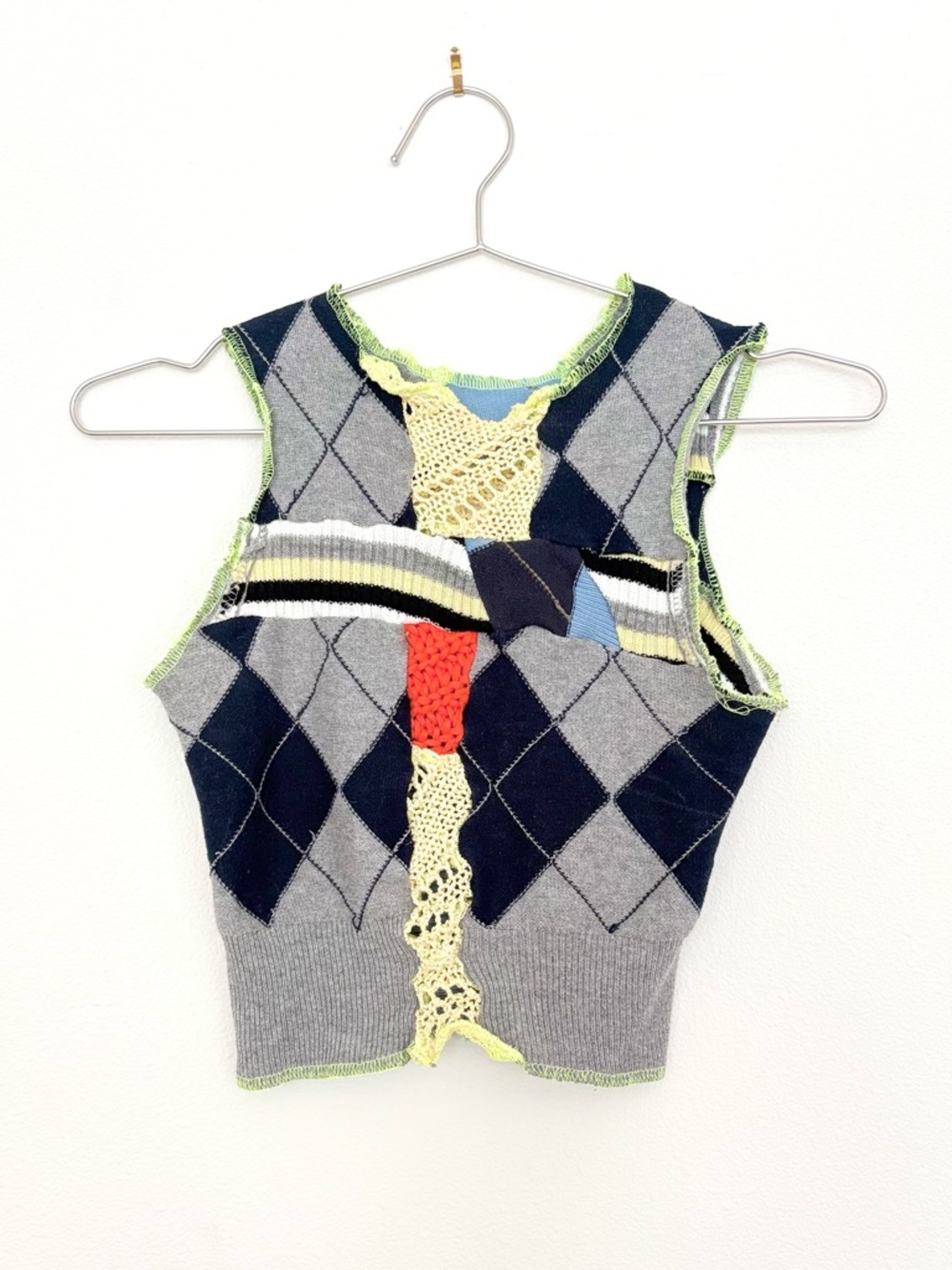 rua carlota patchwork tank - UK indie designer preppy black white argyle XS